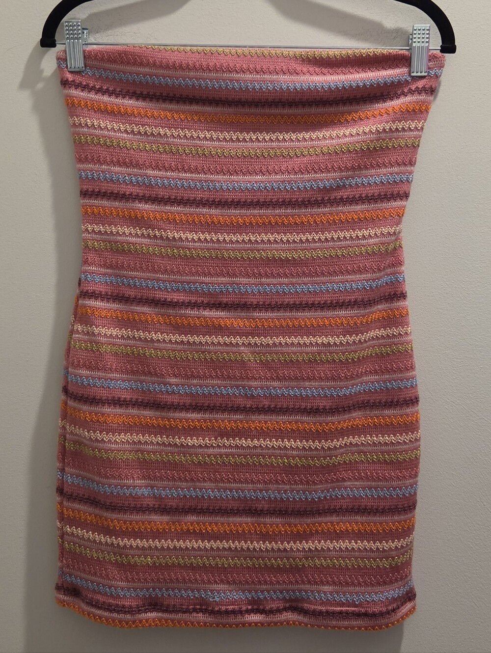 White Fox Strapless Mini Dress Multicolor Striped Knit Tube Y2K Coquette